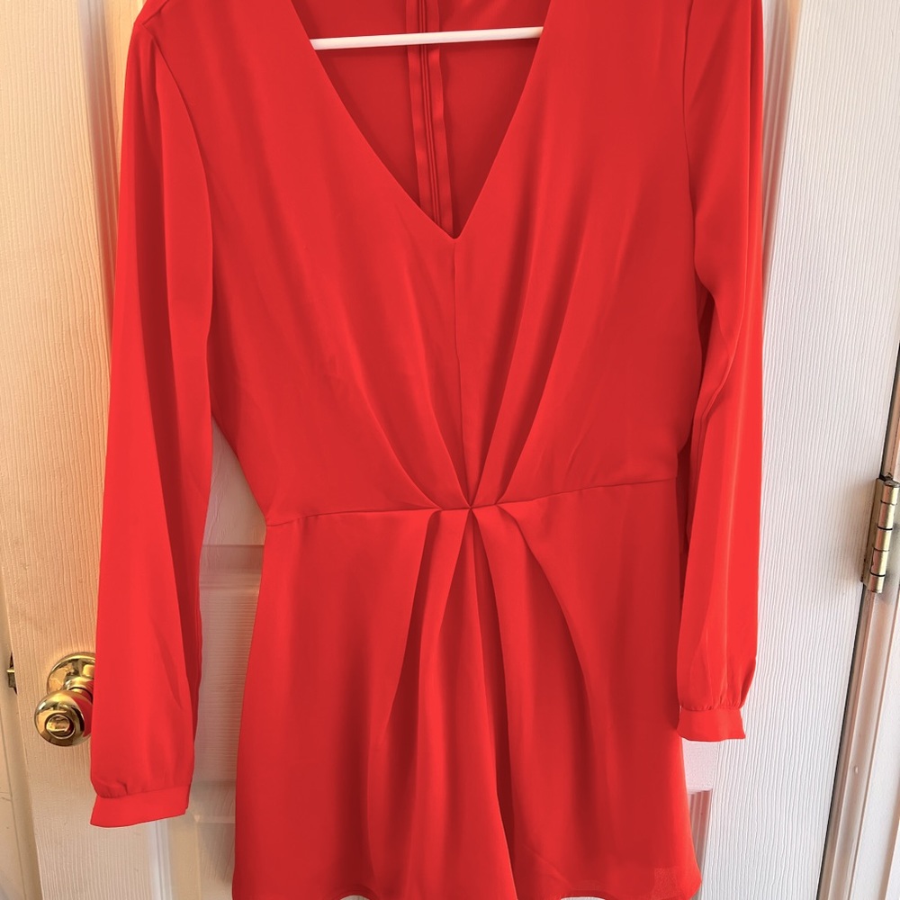 Womens coral pleated zipper romper